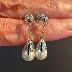 Classic 925 Silver & Pearl Drop Earrings - 1 Inch Long